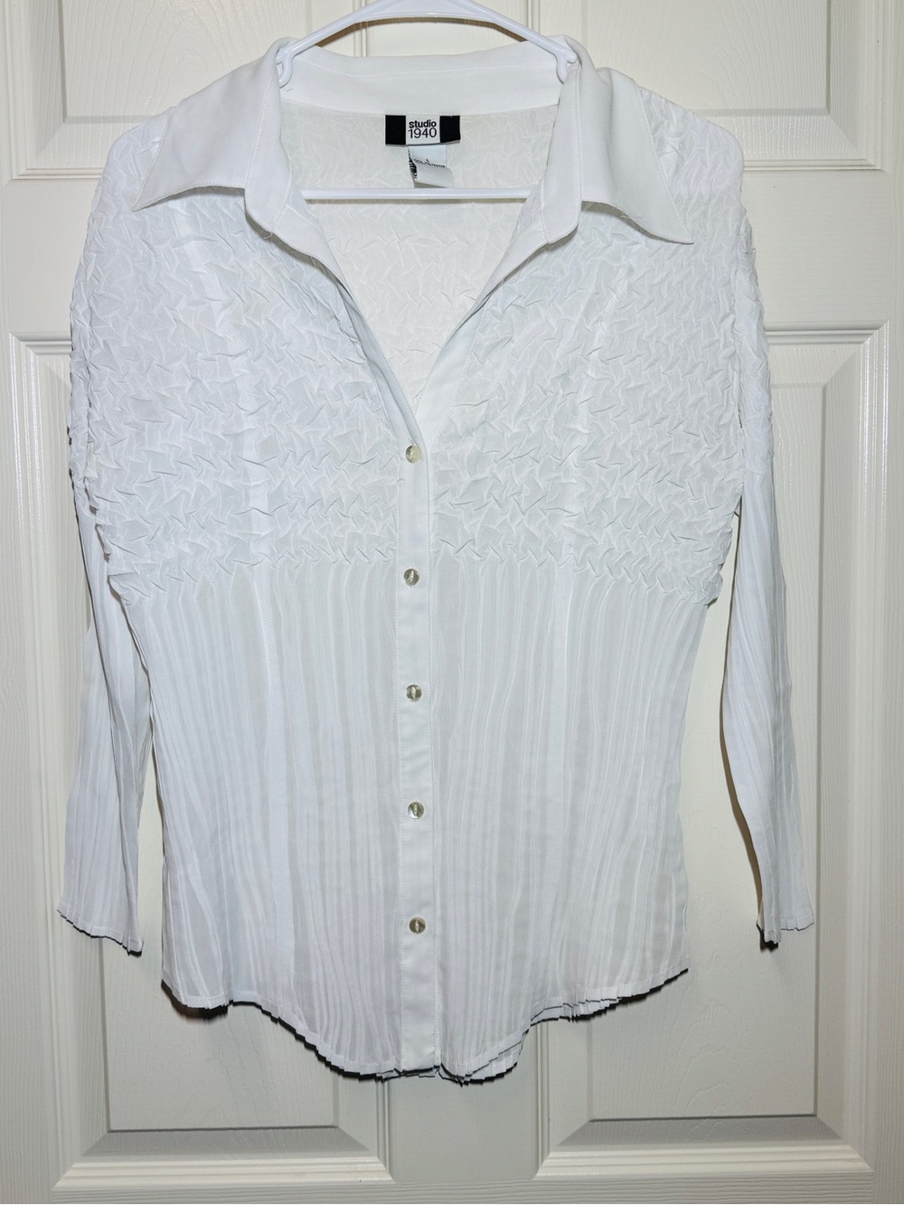 Studio 1940 White Textured Pleat Button-Down Shirt